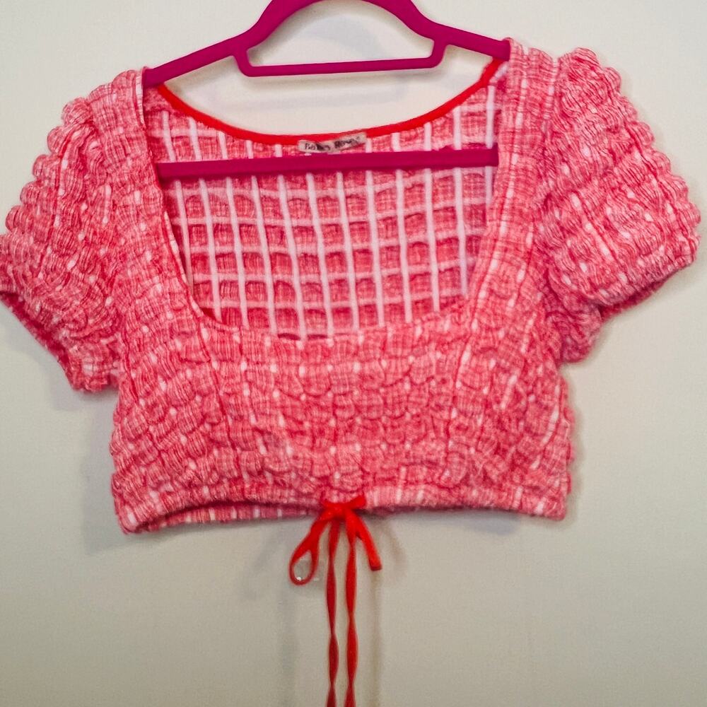 Bailey Rose Smocked Crop Top Small Pink Puff Sleeve Square Neck Cottagecore